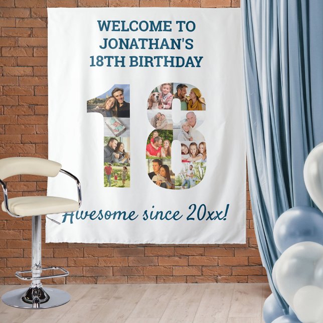 18th Birthday Party Photo Collage Backdrop Tapestry (Creator Uploaded)