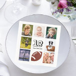 18th birthday party photo collage boy napkin<br><div class="desc">A napkin for a 18th birthday party for a boy,  celebrating his life with a collage of 8 of your photos.  Templates for the age 18 and a date.  Date of birth or the date of the party.  Black coloured letters.  White background.</div>