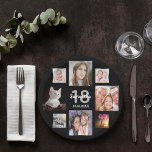 18th birthday party photo collage girl black paper plate<br><div class="desc">A paper plate for a 18th birthday party for a girl,  celebrating her life with a collage of 8 of your own photos.  Templates the age 18 and a date.  Date of birth or the date of the party.  White and grey coloured letters.  Black background.</div>
