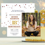 18th Birthday Party Photo  Invitation<br><div class="desc">18th Birthday Party Photo Invitation Card. Gather friends and family to celebrate a special someone on their birthday with this 18TH BIRTHDAY PARTY PHOTO INVITATION designed with the your favourite image, along with event details in red and gold coloured text. The reverse side is decorated in bright red stars on...</div>