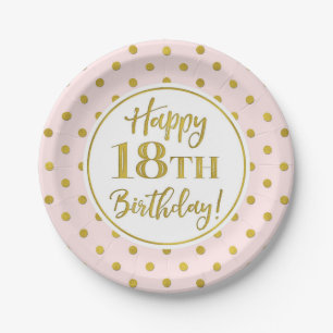 18th Birthday Party Pink White Gold Dots Paper Pla Plate