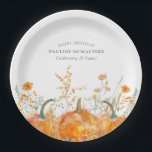 18th Birthday Party Pumpkin Wildflower Custom Paper Plate<br><div class="desc">Fall pumpkins are nestled in delicate golden yellow and orange wildflowers to create an elegant aesthetic. All of the text is editable so you can easily craft your own special mood.</div>