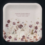 18th Birthday Party Pumpkin Wildflower Custom Paper Plate<br><div class="desc">White fall pumpkins are nestled in delicate burgundy wildflowers to create an elegant aesthetic. All of the text is editable so you can easily craft your own special mood.</div>