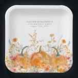 18th Birthday Party Pumpkin Wildflower Custom Paper Plate<br><div class="desc">Fall pumpkins are nestled in delicate golden yellow and orange wildflowers to create an elegant aesthetic. All of the text is editable so you can easily craft your own special mood.</div>