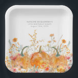 18th Birthday Party Pumpkin Wildflower Custom Paper Plate<br><div class="desc">Fall pumpkins are nestled in delicate golden yellow and orange wildflowers to create an elegant aesthetic. All of the text is editable so you can easily craft your own special mood.</div>