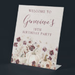18th Birthday Party Pumpkin Wildflower Welcome  Pedestal Sign<br><div class="desc">Elegant white watercolor pumpkins are nestled in delicate burgundy red wildflowers to create an elegant aesthetic. All of the text is editable so you can easily craft your own special mood.</div>