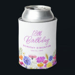 18th Birthday Party Purple Wildflower Custom Can Cooler<br><div class="desc">A pretty watercolor wildflower border decorates the bottom of this birthday party custom can cooler. The colourful wildflowers are perfect for a spring or summer birthday party. The birthday celebrant's name and birthday are included. All text is editable.</div>