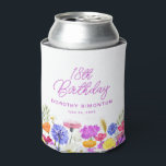 18th Birthday Party Purple Wildflower Custom Can Cooler<br><div class="desc">A pretty watercolor wildflower border decorates the bottom of this birthday party custom can cooler. The colourful wildflowers are perfect for a spring or summer birthday party. The birthday celebrant's name and birthday are included. All text is editable.</div>