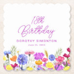 18th Birthday Party Purple Wildflower Custom Paper Coaster<br><div class="desc">A pretty watercolor wildflower border decorates the bottom of this 18th birthday party custom coaster. The colourful wildflowers are perfect for a spring or summer birthday party. The birthday celebrant's name and birthday follow. All text is editable.</div>