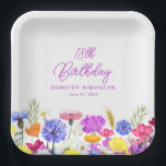 18th Birthday Party Purple Wildflower Custom Paper Plate<br><div class="desc">A pretty watercolor wildflower border decorates the bottom of this birthday party custom paper plate. The colourful wildflowers are perfect for a spring or summer birthday party. The birthday celebrant's name and birthday are included for you to personalize. All text is editable.</div>