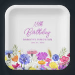 18th Birthday Party Purple Wildflower Custom Paper Plate<br><div class="desc">A pretty watercolor wildflower border decorates the bottom of this birthday party custom paper plate. The colourful wildflowers are perfect for a spring or summer birthday party. The birthday celebrant's name and birthday are included for you to personalize. All text is editable.</div>