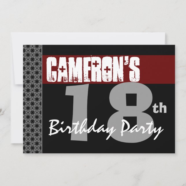 18th Birthday Party Red Black and White For Him Invitation (Front)