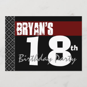 18th Birthday Party Red Black and White For Him Invitation