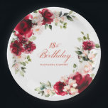18th Birthday Party Red Pink Floral Custom Paper Paper Plate<br><div class="desc">Pretty red roses and blush pink peonies decorate this 18th birthday party custom paper plate. Two lovely floral arrangements decorate two sides. Elegant calligraphy spells out 18th birthday, The birthday celebrant's name is below. This item is part of the Red Rose and Pink Peony collection. It contains professional designed invitation...</div>