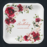 18th Birthday Party Red Pink Floral Custom Paper Plate<br><div class="desc">Pretty red roses and blush pink peonies decorate this 18th birthday party custom paper plate. Two lovely floral arrangements decorate two corners. Elegant calligraphy spells out 18th birthday, The birthday celebrant's name is below. This item is part of the Red Rose and Pink Peony collection. It contains professional designed invitation...</div>