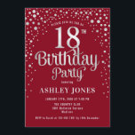 18th Birthday Party - Red & Silver Invitation<br><div class="desc">18th Birthday Party Invitation.
Elegant design in red and faux glitter silver. Features stylish script font and confetti. Message me if you need custom age.</div>