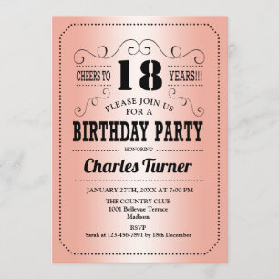 18th Birthday Party - Rose Gold Invitation
