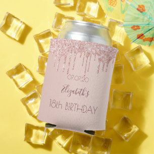 18th birthday party rose gold pink glitter 18 glam can cooler