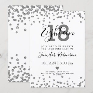 18th Birthday Party Silver Glam Glitter Confetti  Invitation