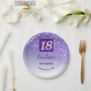 18th Birthday Party Sparkle Purple Glitter Paper Plate
