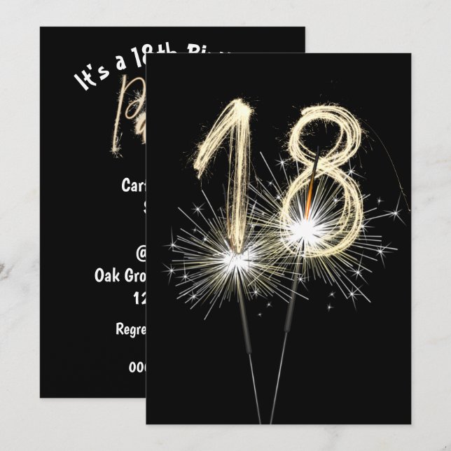 18th Birthday Party Sparklers  Invitation (Front/Back)