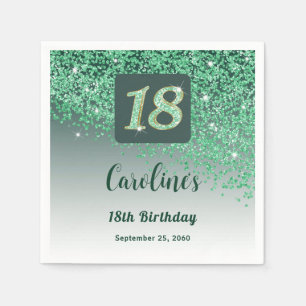 18th Birthday Party Sparkling Green Glitter Napkin