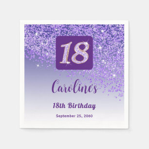 18th Birthday Party Sparkling Purple Glitter Napkin