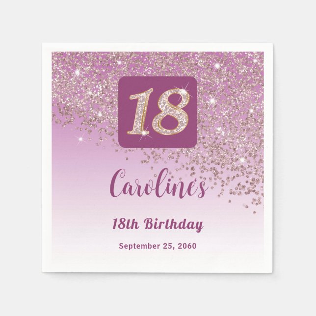 18th Birthday Party Sparkling Rose Gold Glitter Napkin (Front)