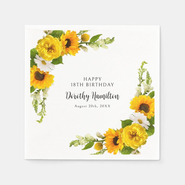 18th Birthday Party Sunflower Daisy Custom Napkin (Front)