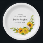 18th Birthday Party Sunflower Daisy Custom Paper Plate<br><div class="desc">Elegant and classy yellow sunflower,  peony and white daisy floral custom paper plates. Three lines of text let you personalize your table decor.</div>