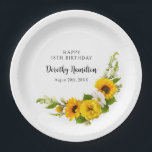 18th Birthday Party Sunflower Daisy Custom Paper Plate<br><div class="desc">Elegant and classy yellow sunflower,  peony and white daisy floral custom paper plates. Three lines of text let you personalize your table decor.</div>