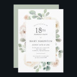 18th Birthday Party White Rose Floral Invitation<br><div class="desc">Honour a special woman with this elegant 18th Birthday party invitation. White roses nestled in soft sage green eucalyptus leaves form a modern botanical frame. All of the text can be edited,  so you can describe your special celebration perfectly</div>
