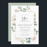 18th Birthday Party White Rose Floral Invitation<br><div class="desc">Honour a special woman with this elegant 18th Birthday party invitation. White roses nestled in soft sage green eucalyptus leaves form a modern botanical frame. All of the text can be edited,  so you can describe your special celebration perfectly</div>