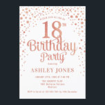 18th Birthday Party - White & Rose Gold Invitation<br><div class="desc">18th Birthday Party Invitation.
Elegant design in white,  pink and faux glitter rose gold. Features stylish script font and confetti. Message me if you need custom age.</div>