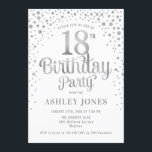 18th Birthday Party - White & Silver Invitation<br><div class="desc">18th Birthday Party Invitation.
Elegant design in white and faux glitter silver. Features stylish script font and confetti. Message me if you need custom age.</div>