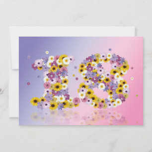 18th Birthday party, with flowered letters Invitation