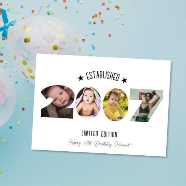 18th birthday Photo Collage established 2007 Thank You Card (Creator Uploaded)