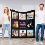 18th birthday photo collage girl black<br><div class="desc">A gift for a girl's 18th birthday,  celebrating her life with a collage of 8 of your photos.  Templates for a name,  age 18 and a date.  Date of birth or the date of the anniversary.  Pink and purple coloured letters.  Black coloured background.</div>