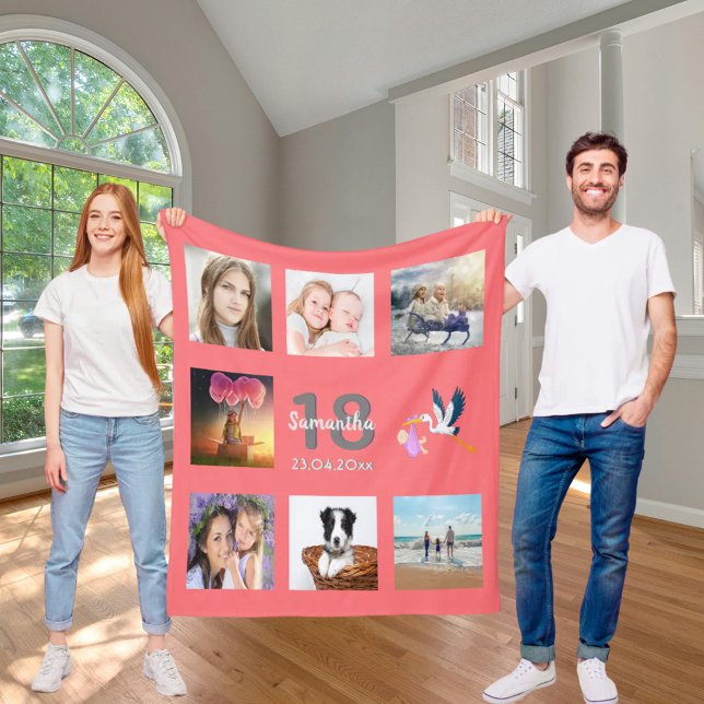 18th birthday photo collage girl coral fleece blanket (Creator Uploaded)