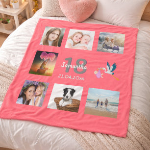 18th birthday photo collage girl coral fleece blanket