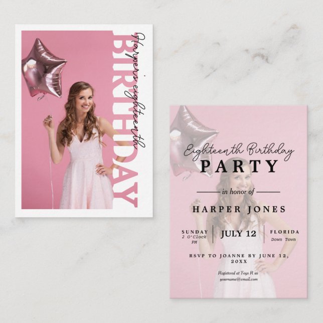 18th Birthday Photo college Party  Enclosure Card (Front/Back)