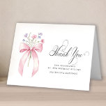 18th Birthday Photo Pink Bow Wildflower Folded Thank You Card<br><div class="desc">An Elegant pink bow with wildflowers decorates this birthday thank you card. Classic calligraphy spells thank you. Three lines of text let you personalize a thank you statement and your name. A photo is included inside,  as well as another thank you sentiment that you can personalize.</div>
