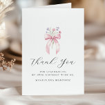 18th Birthday Pink Bow Wildflower Folded Thank You Card<br><div class="desc">Elegant pink bow accented with pink and blue wildflowers decorate this birthday thank you card. Classic calligraphy spells thank you. Three lines of text let you personalize a thank you statement and your name.</div>