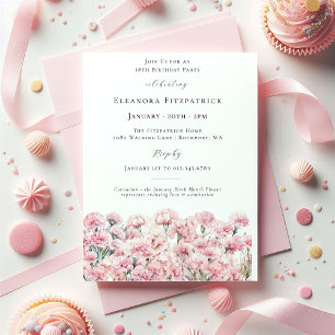 18th Birthday Pink Carnation January Birth Flower Invitation