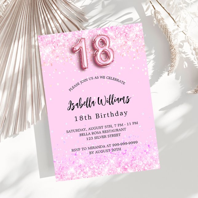 18th Birthday pink confetti girl party Invitation (Creator Uploaded)
