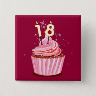 18th Birthday - Pink Cupcake 2 Inch Square Button