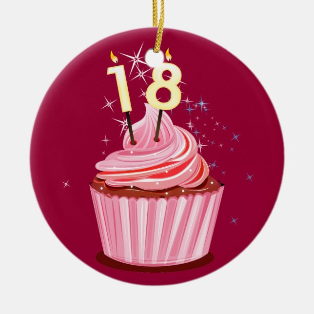 18th Birthday - Pink Cupcake Ceramic Ornament (Front)