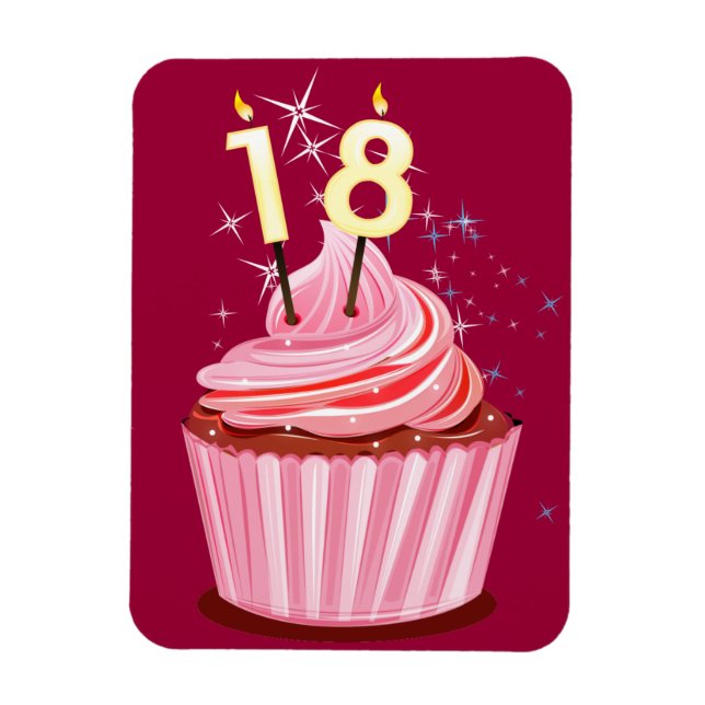 18th Birthday - Pink Cupcake Magnet (Vertical)