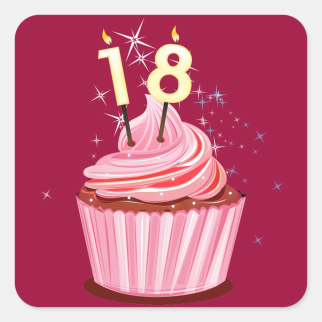 18th Birthday - Pink Cupcake Square Sticker (Front)