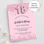 18th Birthday pink glitter drips party Invitation<br><div class="desc">A modern,  stylish and glamourous invitation for a girl's 18th birthday party.  A blush pink background with faux glitter drip,  paint dripping look. The name is written with a modern hand lettered style script.  Personalize and add your party details.  Number 18 is written with a balloon style font,  script.</div>